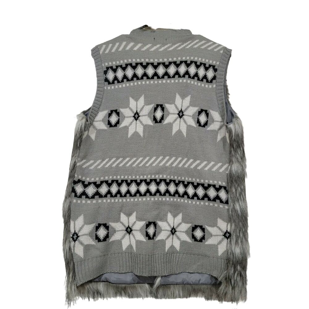 Hannah Nordic Sweater Vest Large Fair Isle Cozy Faux Fur Cottagecore Ski Retro